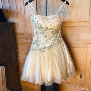 Jovani Gold and Green Embellished Prom Dress